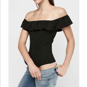 Express black off shoulder ruffled bodysuit NWT!